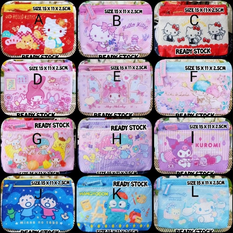 

Dompet Koin Serbaguna 2 Resleting Pouch Double Zipper Utk Tempat Pensil / Kartu / Uang Sanrio Karakter Hello Kitty, My Melody, Little Twin Stars, Cinnamoroll, Kuromi, Hangyodon, Minna No Tabo