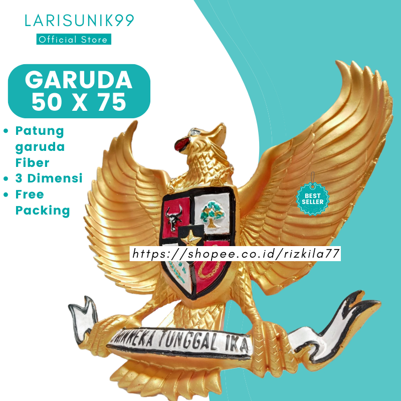 Hiasan Dinding Garuda 3 Dimensi Fiber Hiasan Dinding Logo Burung Garuda Gold Timbul 50x70cm