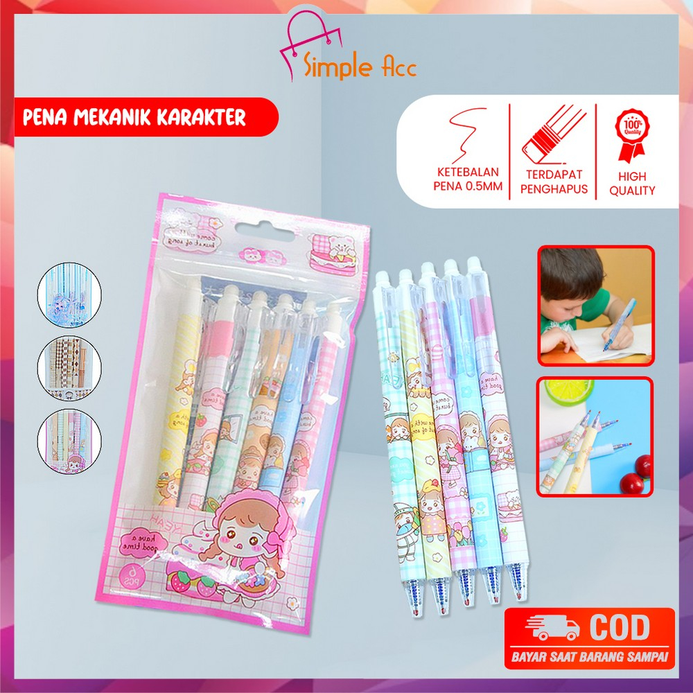 

DO-A68 Pulpen Set 6IN1 0.5MM Tinta Bisa di Hapus Motif Karakter Lucu / Eraseble Pen Set Cetek Cetekan Kartun / Pena Mekanik Anak Sekolah / Eraser Pen ST
