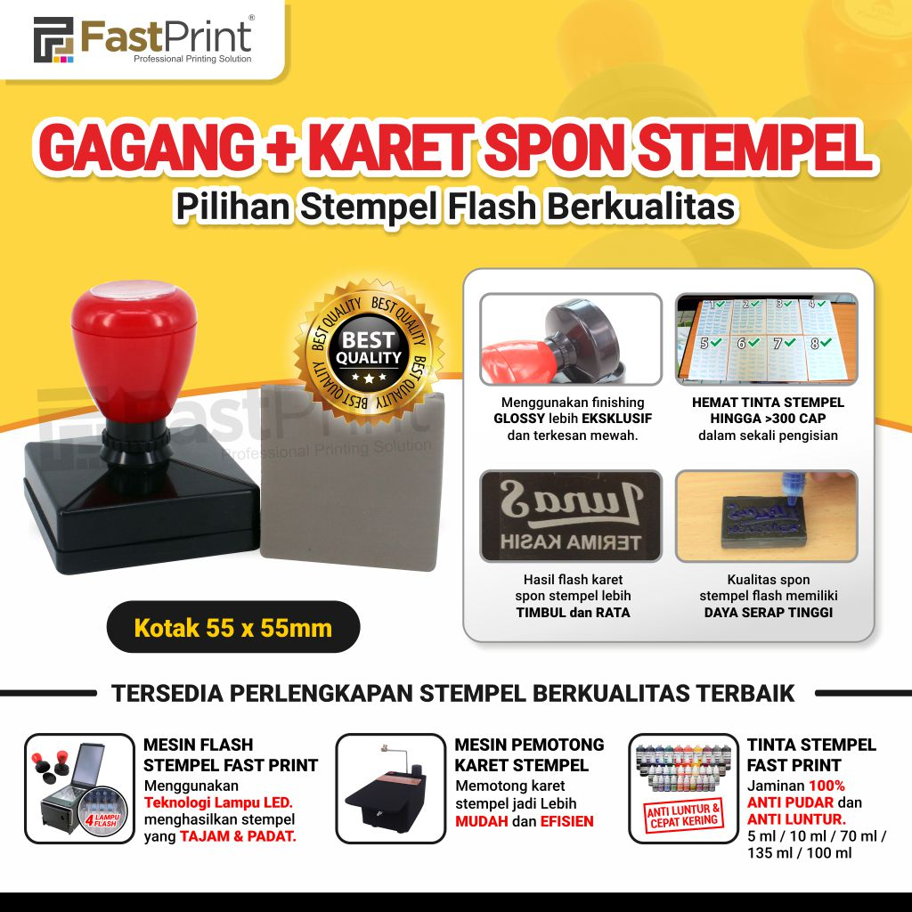 

Fast Print Gagang Stempel Flash Plus Karet Kotak Ukuran 55X55MM