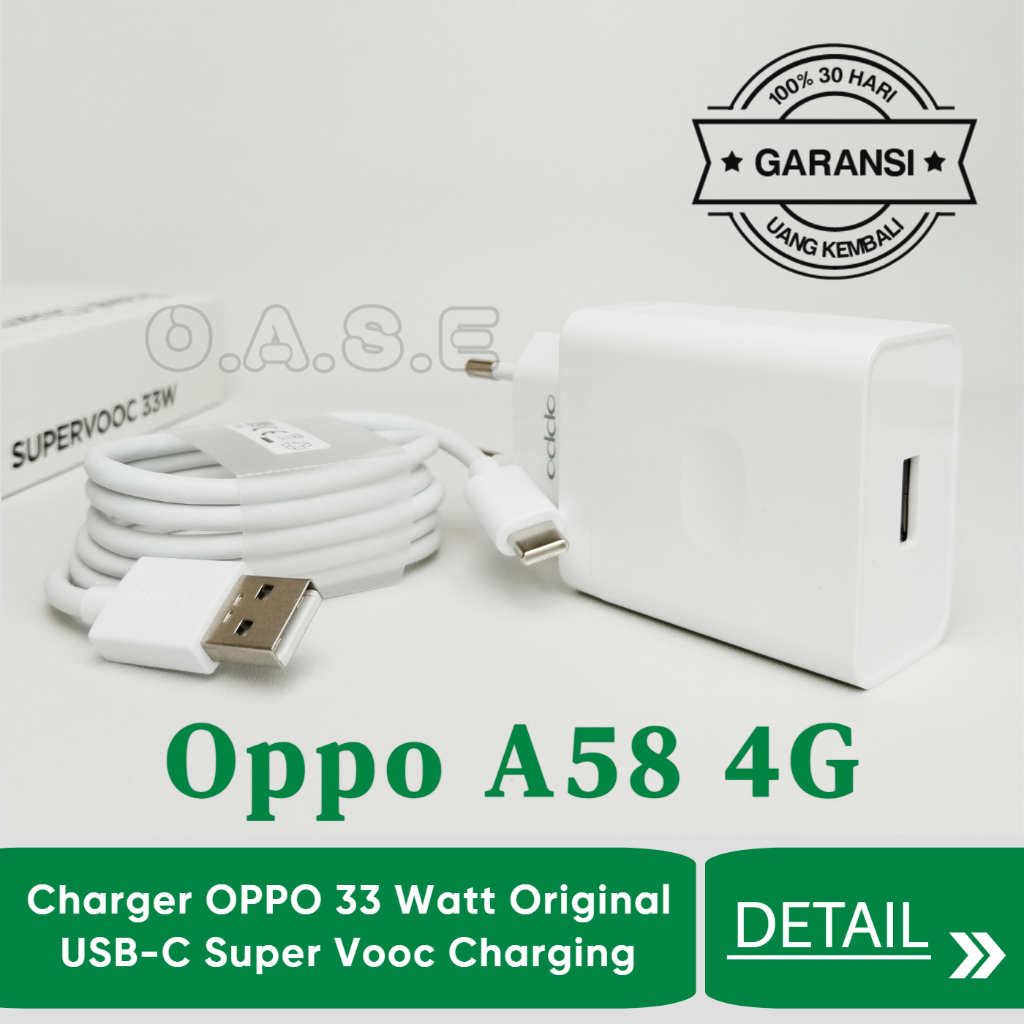 Charger Oppo A58 4G USB Type C 33 Watt Super Vooc Charging