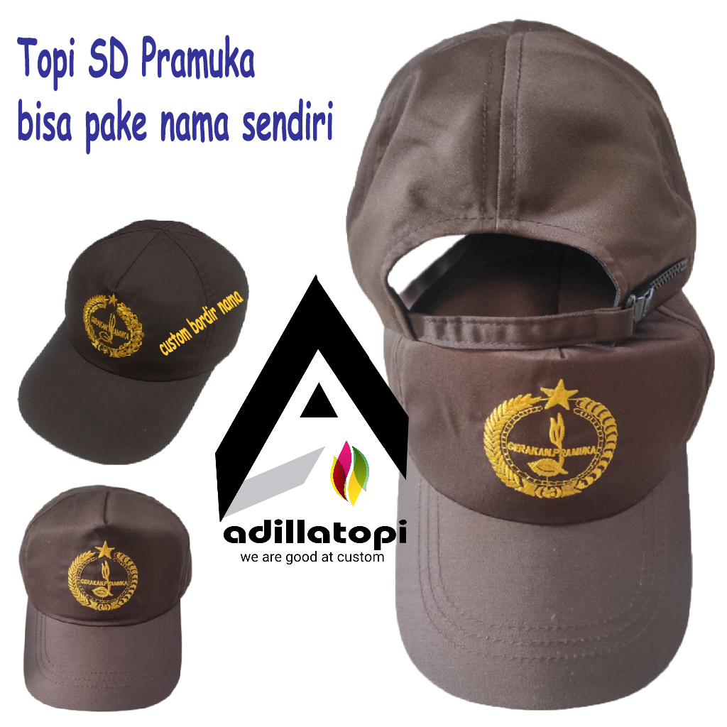 Topi SD pramuka premium Free Desain Nama Sendiri | Tulisan Bordir