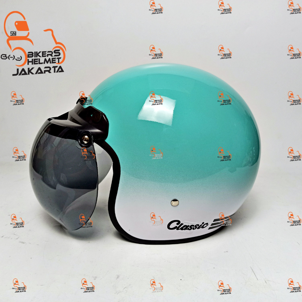 Neo HELM BOGO TUTON CLASSIC TOSCA GLOSS WHITE BLACK HALF FACE RETRO SNI