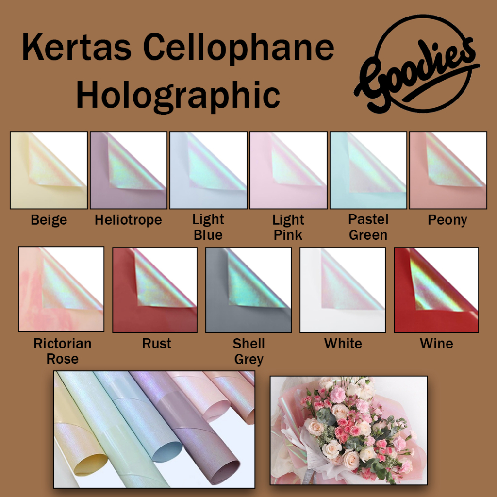 

*5 LEMBAR* Kertas Cellophane Buket Bunga (Holographic) Flower Wrapping Paper Celophane / Chellophane Murah untuk Snack Uang