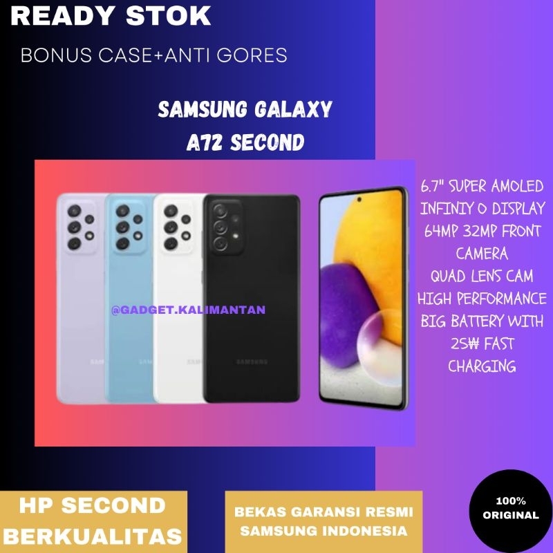 Samsung galaxy a72 256 dan 128gb second seken bekas lengkap original murah