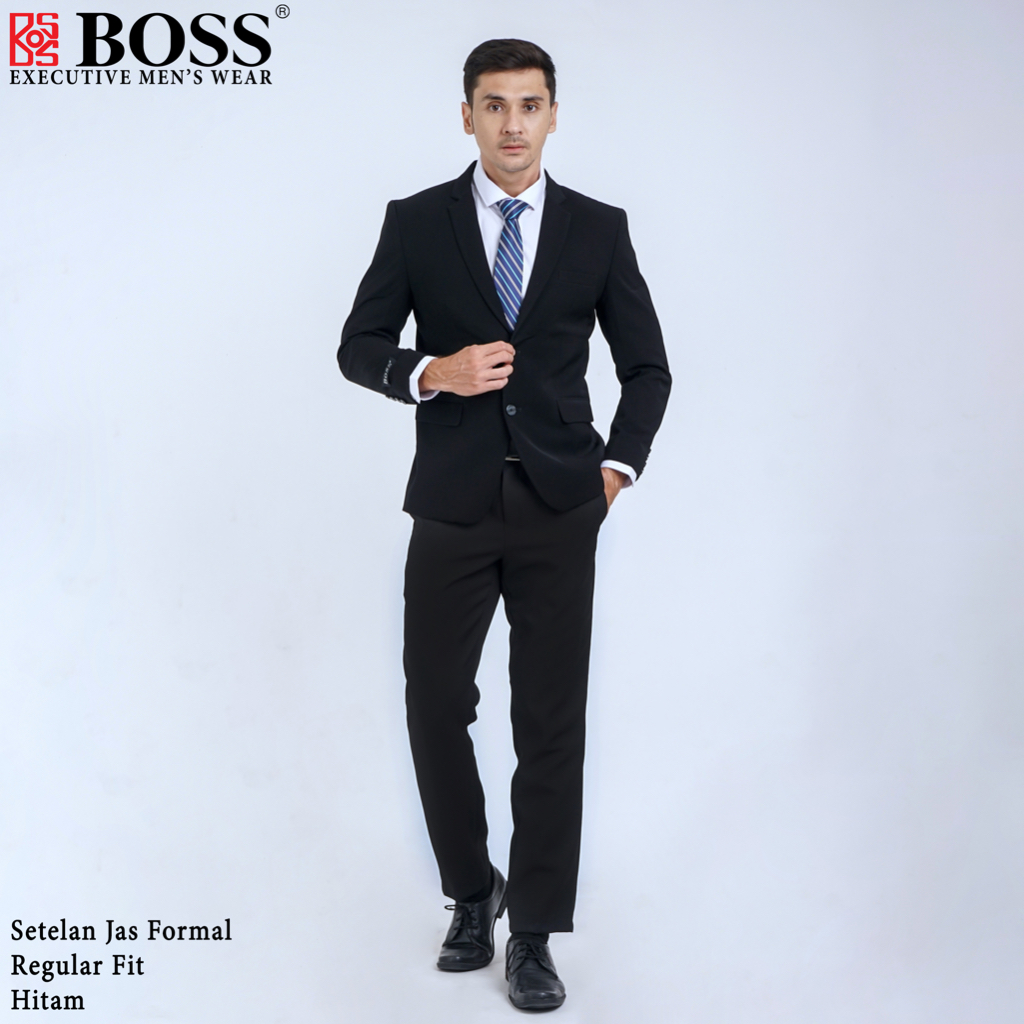 BOSS Setelan Jas Formal Pria Regular Fit RJB Hitam