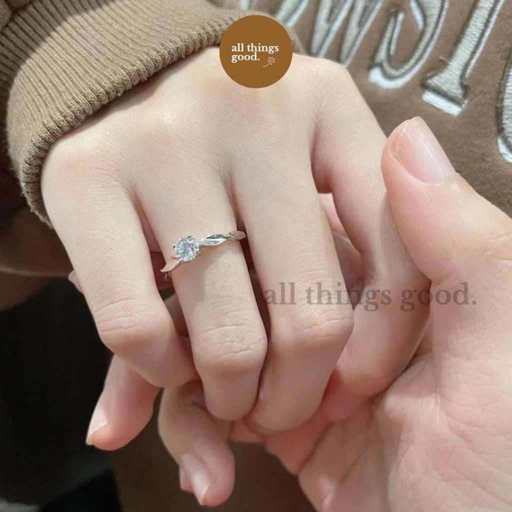 Cincin kristal C006 permata satu silver berlian mata satu untuk aksesoris pernikahan wanita