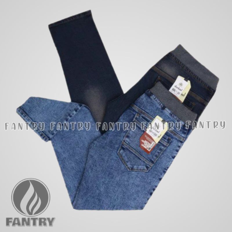 Celana Pria Jeans Panjang Pinggang Karet Hitam Original
