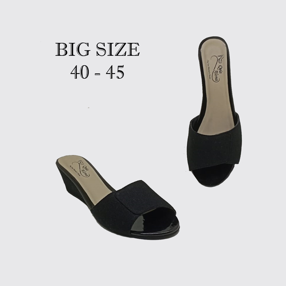 Wedges Black (Big Size 40-41-42-43-44-45) Sandal Wanita Ukuran Besar Jumbo - Sendal Pesta Selop Wege