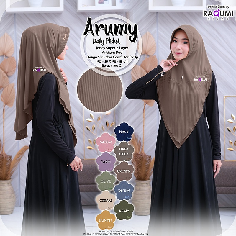 Arumy Daily Hijab Plisket Original Raqumi Jilbab Wanita Jersey Super