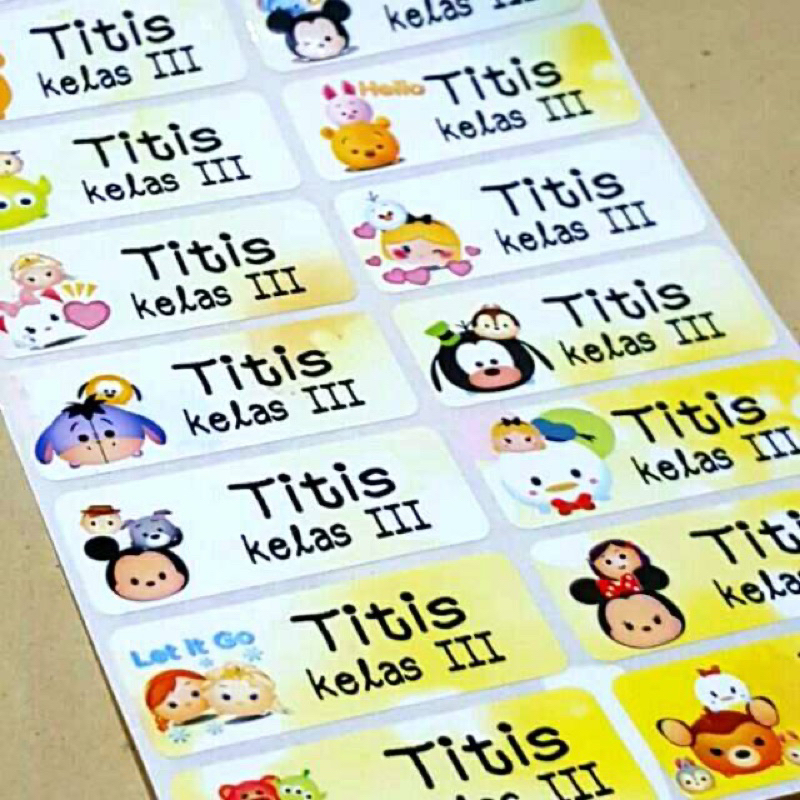 

label nama karakter TSUM TSUM tahan air size sml