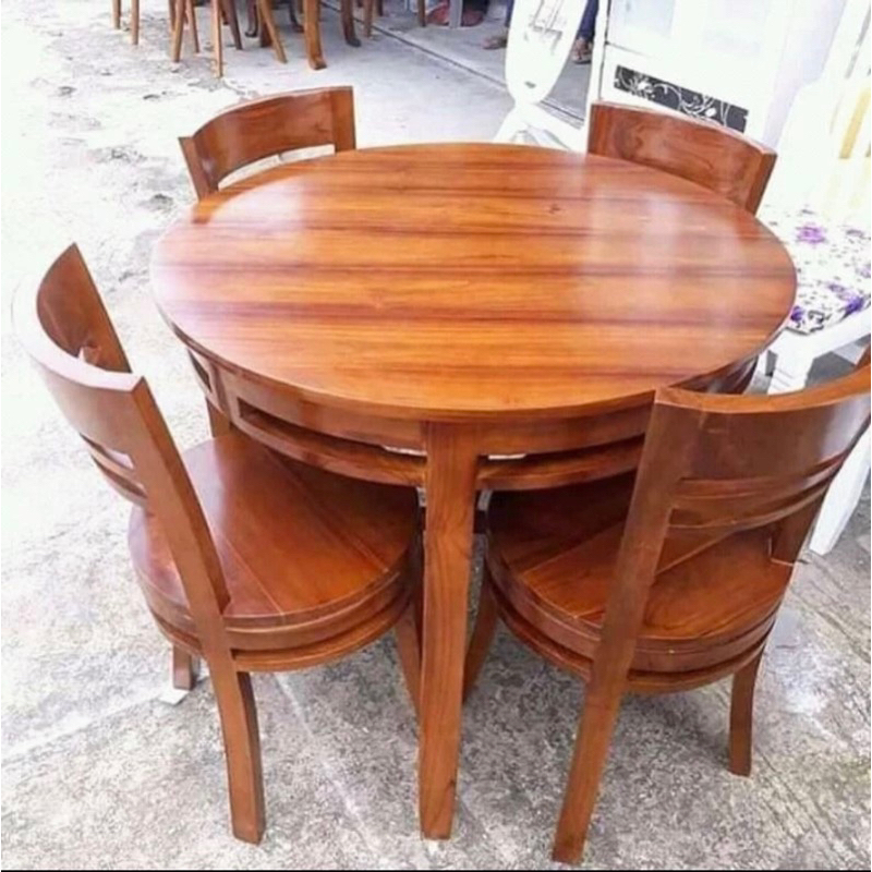 meja makan bulat 4 kursi minimalis jati