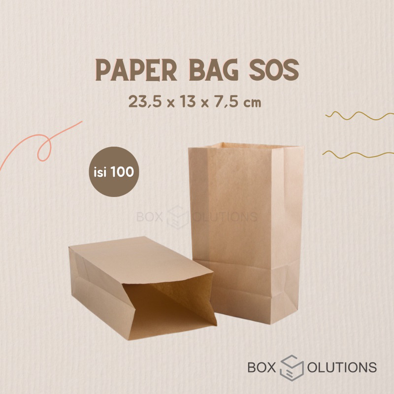 

[isi 100] paper bag makanan / SOS bag COKLAT / kantong kertas makanan - 23,5x13x7,5 cm