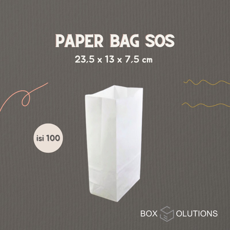 

[isi 100] paper bag makanan / SOS bag WHITE / kantong kertas makanan - 23,5x13x7,5 cm
