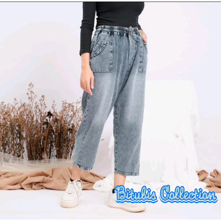 Celana Baggy Pants Jeans Wanita 7/8 Celana Boyfriend OOTD Kekinian