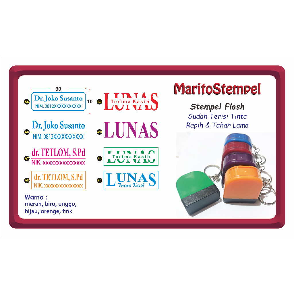 

STEMPEL LUNAS/STEMPEL NAMA/STEMPEL TOKO/STEMPEL DOKTER