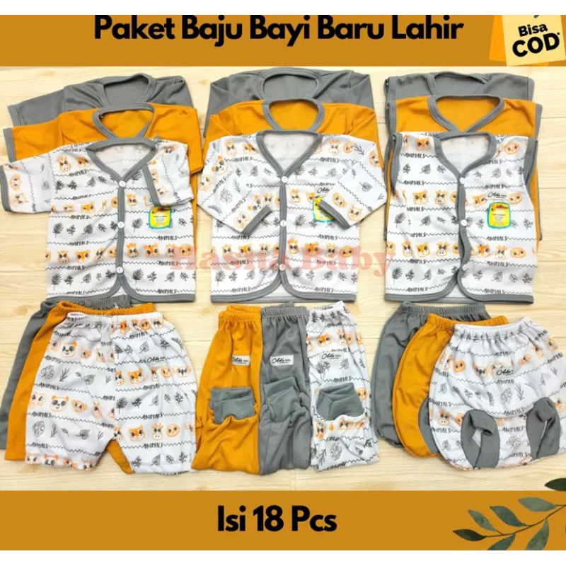 Paket Brojol Lahiran Baju Bayi Paket Lengkap Isi 18 Pcs Seri Warna Kuning Kunyit Mustard Abu abu Mot