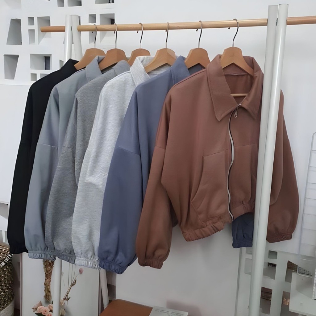 Zipper crop hoodie oversize crop wanita