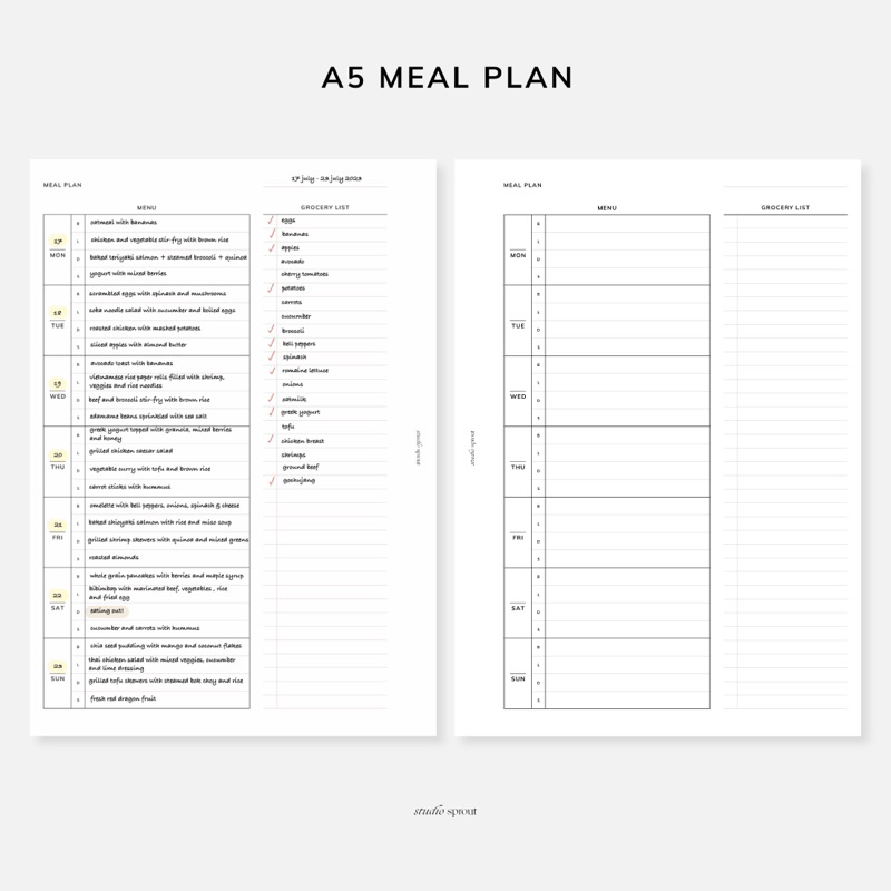 

A5 Meal Planner - Loose Leaf Kertas Isi Binder Insert Refill