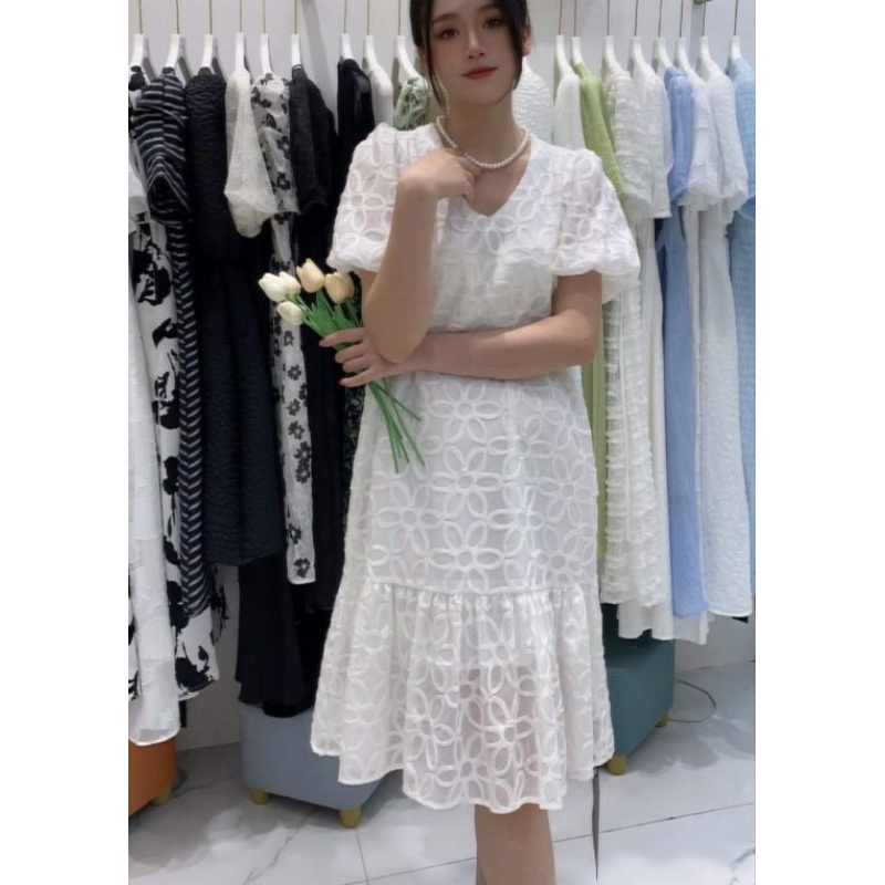 Sachi white midi dress renda putih/cny outfit/valentine dinner