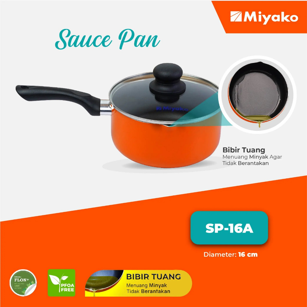 Panci serbaguna Miyako SP16A Sauce Pan 16cm Tempered Glass Lid