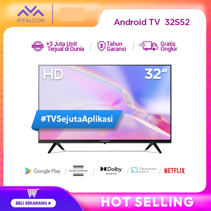 iFFALCON 32 inch Android 11 Smart TV Digital LED TV  | Google Play/Netflix/YouTube | 32S52 | Garansi