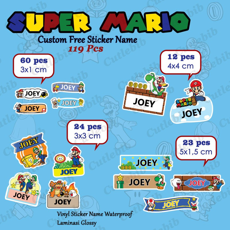 

Stiker Nama Anak Waterproof - Super Mario