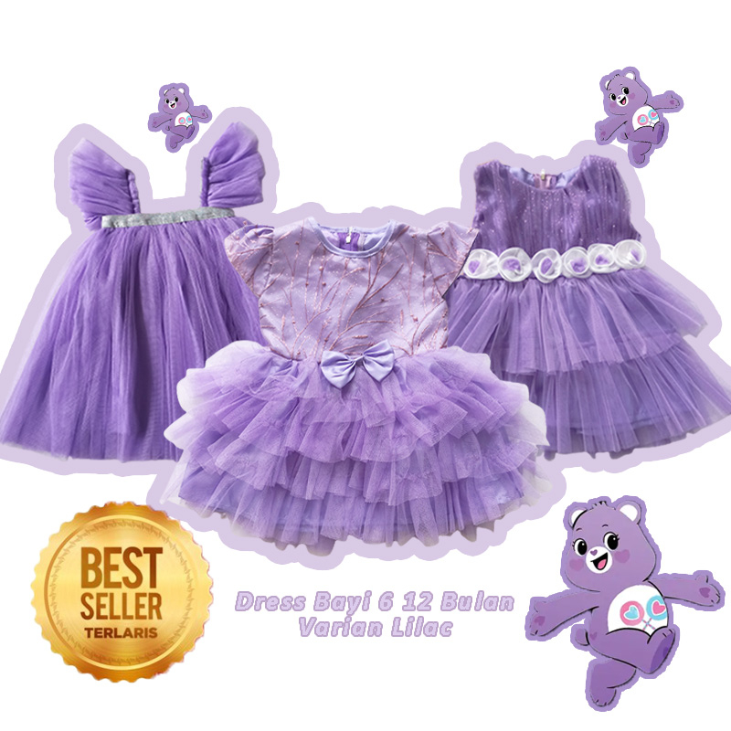 Lilac Dress Party Korean Baby 6 12 Bulan GRATIS PITA Gaun Anak Warna Lilac 1 Tahun Baju Lucu Bayi Mo