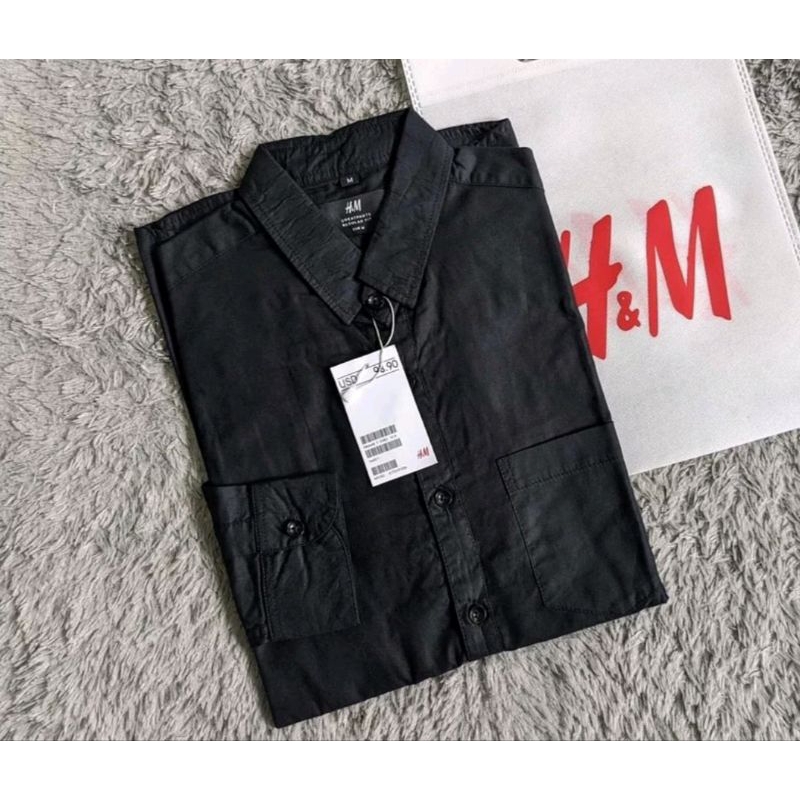 Kemeja Pria Slimfit Panjang / Kemeja Basic Polos Panjang Hitam / Kemeja H&M Cassual Polos / Kemeja P
