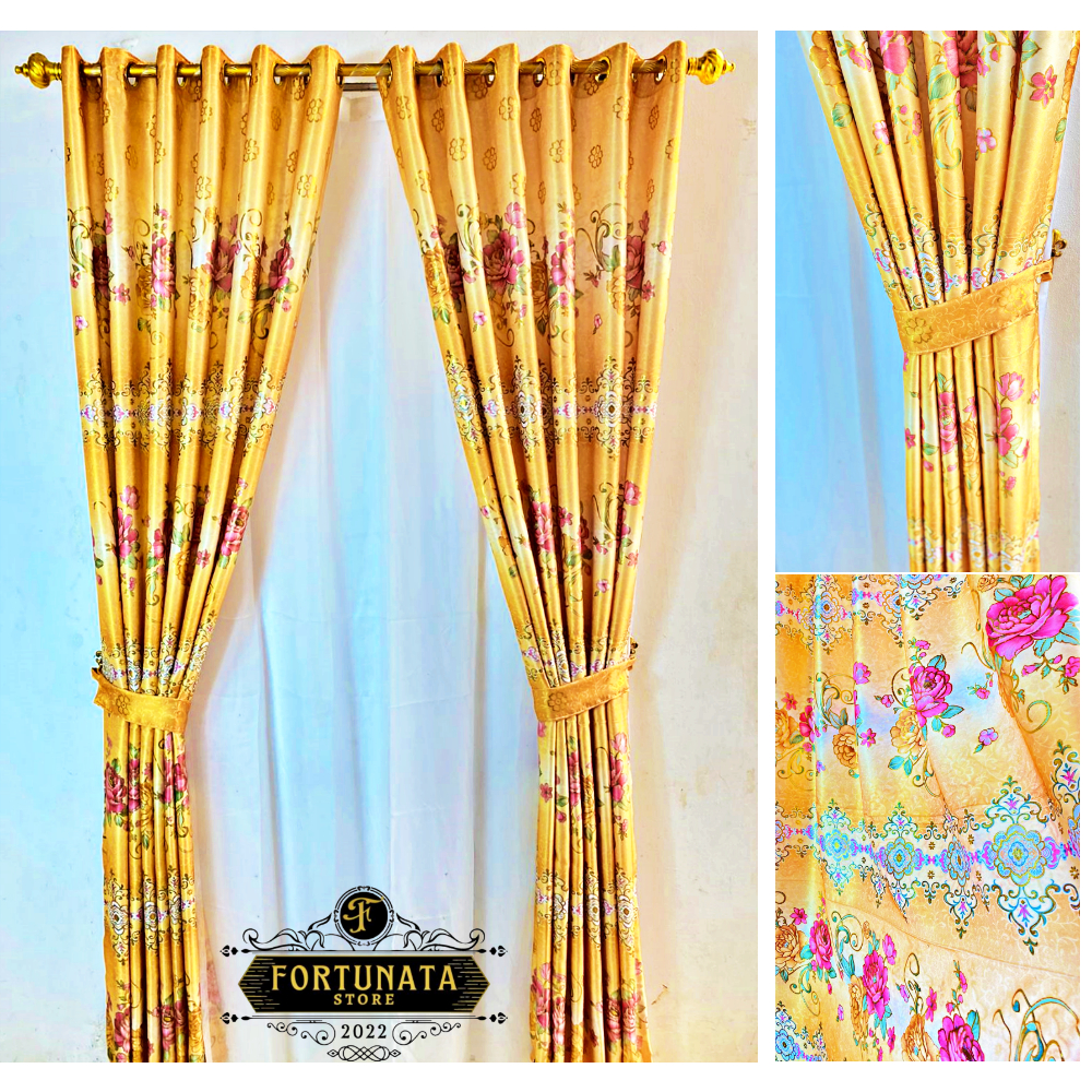 Gorden Jendela Pintu Minimalis Smokring Motif Bunga Aesthetic Free Tali / GORDEN PANJANG RING 12 TIR