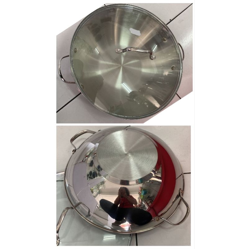 WAJAN STAINLESS SUPER TEBAL MAXIM EXPORT 38CM+TUTUP KACA