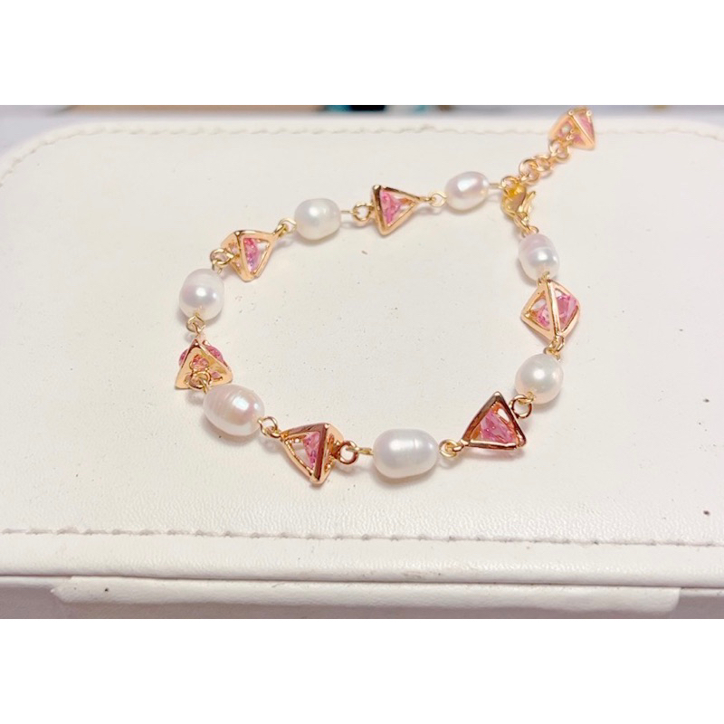 gelang mutiara air tawar lombok kristal pink