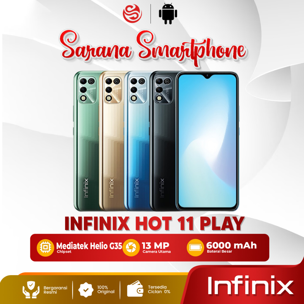 Infinix Hot 11 Play RAM 3/32 4/64 GB Handphone Smartphone Android Garansi Resmi BINB Gratis Ongkir Cashback Bonus