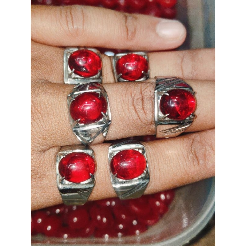 best seller cincin stainless monel batu merah siam obsidian