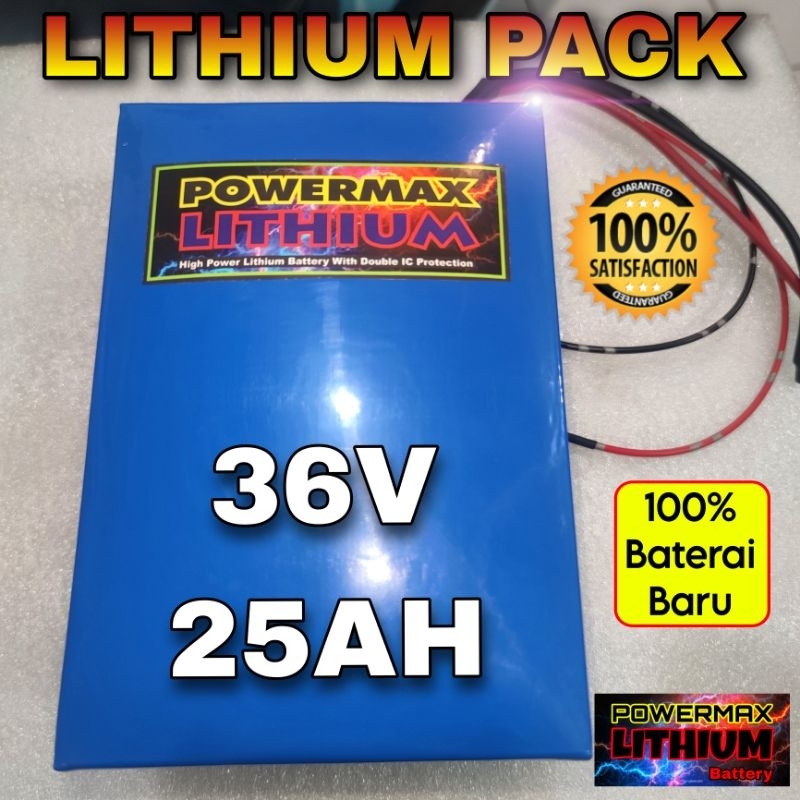 Baterai LITHIUM 36V 25Ah  POWERMAX Kapasitas Real, Aki Litium  36 volt 25 ampere lengkap Bms with Ba