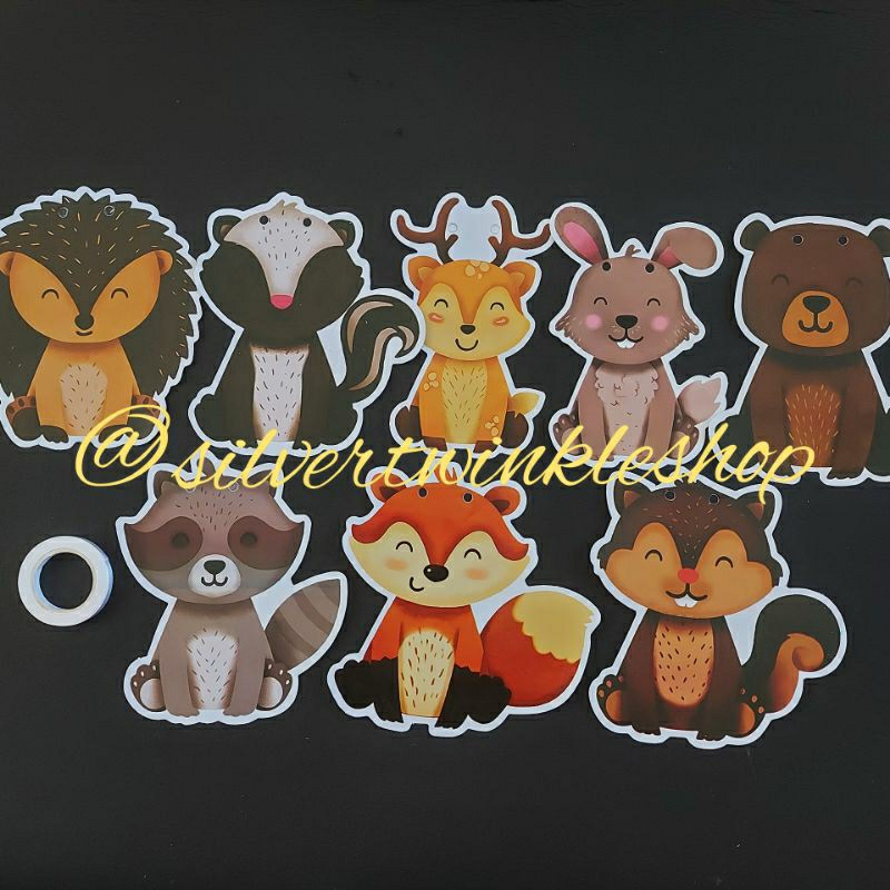 Banner bunting flag woodland karakter hewan binatang animal hutan zoo safari bendera backdrop spandu