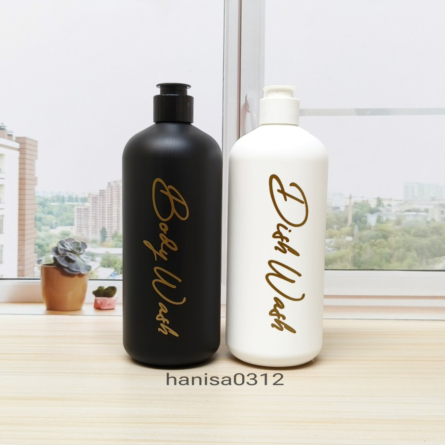 Botol Sabun Cair Aesthetic 500ml Hitam Doff Tutup Fliptop Free Setiker Gold / Botol Refill 500ml Putih Doff Tempat Sabun Cair