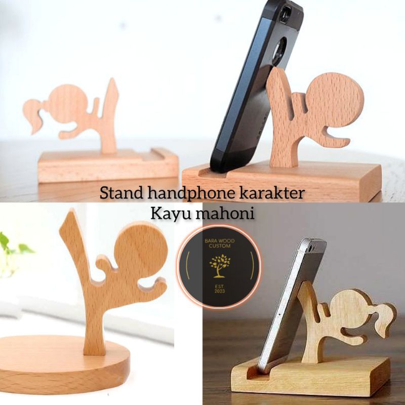 stand / dudukan hp  karakter kayu mahoni