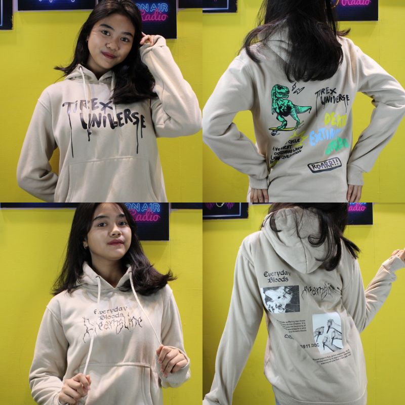 Hoodie Jumper Cream Tirex Universe Hodie Dino Krem Size L-XL (Pria & Wanita)