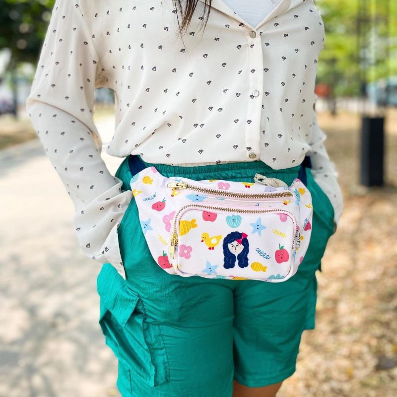 Belt Bag Fancy Faces Black, Pretty Pubi by Ideku Handmade