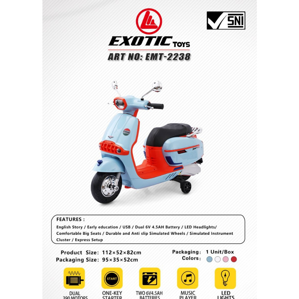 Motor Aki EXOTIC EMT2238 Mainan motor aki anak VESPA