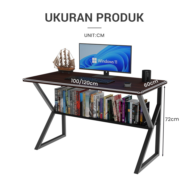 SAKULA Meja Komputer Dengan Partisi Hitam (A122a 120cm×60cm)-7