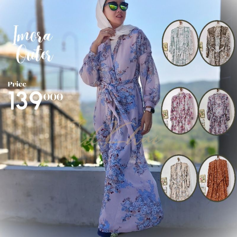 pakaian luaran wanita long outer cardigan panjang kimono ceruty motif bunga etnik batik