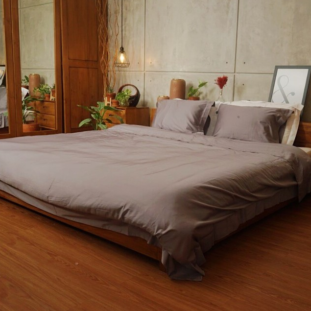SLEEP PROJECT Premium Cotton Plain Bedding Full Set + Bedcover Warna Polos