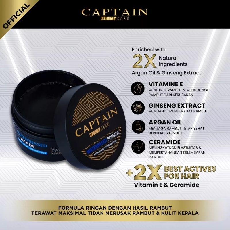 Pomade Rambut Water Based 80g Strong Hold High Shine dengan Argan Oil dan Peppermint Oil