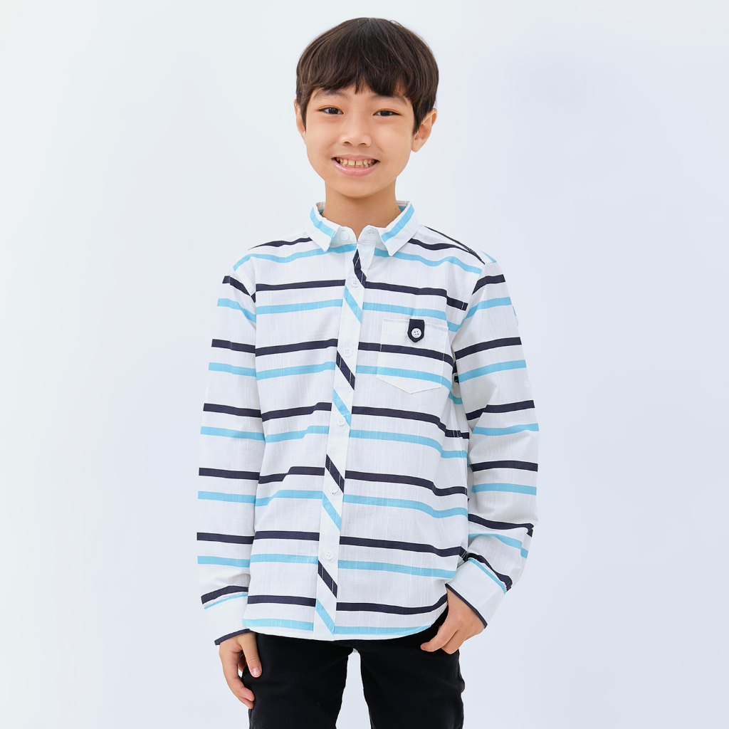 M231 Kemeja Anak Laki Laki Salur Stripe Panjang Putih 3148B