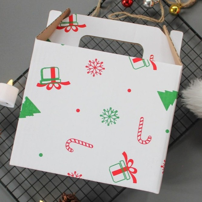 

[10pcs] kardus jinjing die cut kemasan hampers natal kotak jinjing motif natal putih kotak kado ulang tahun