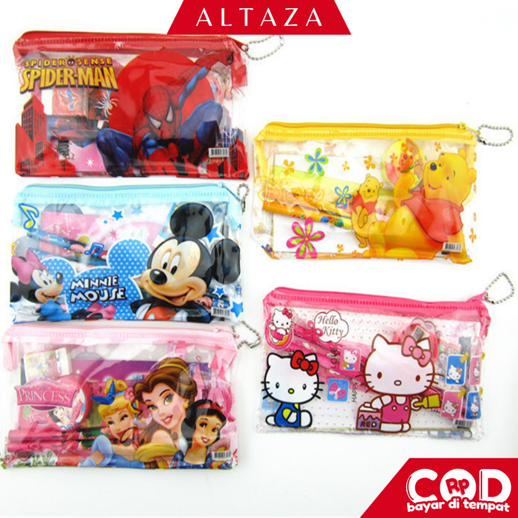 

ALTAZA COD Set Kotak Pensil Karakter Anak Motif Sekolahan Pensil Pulpen Set Stationary STY06