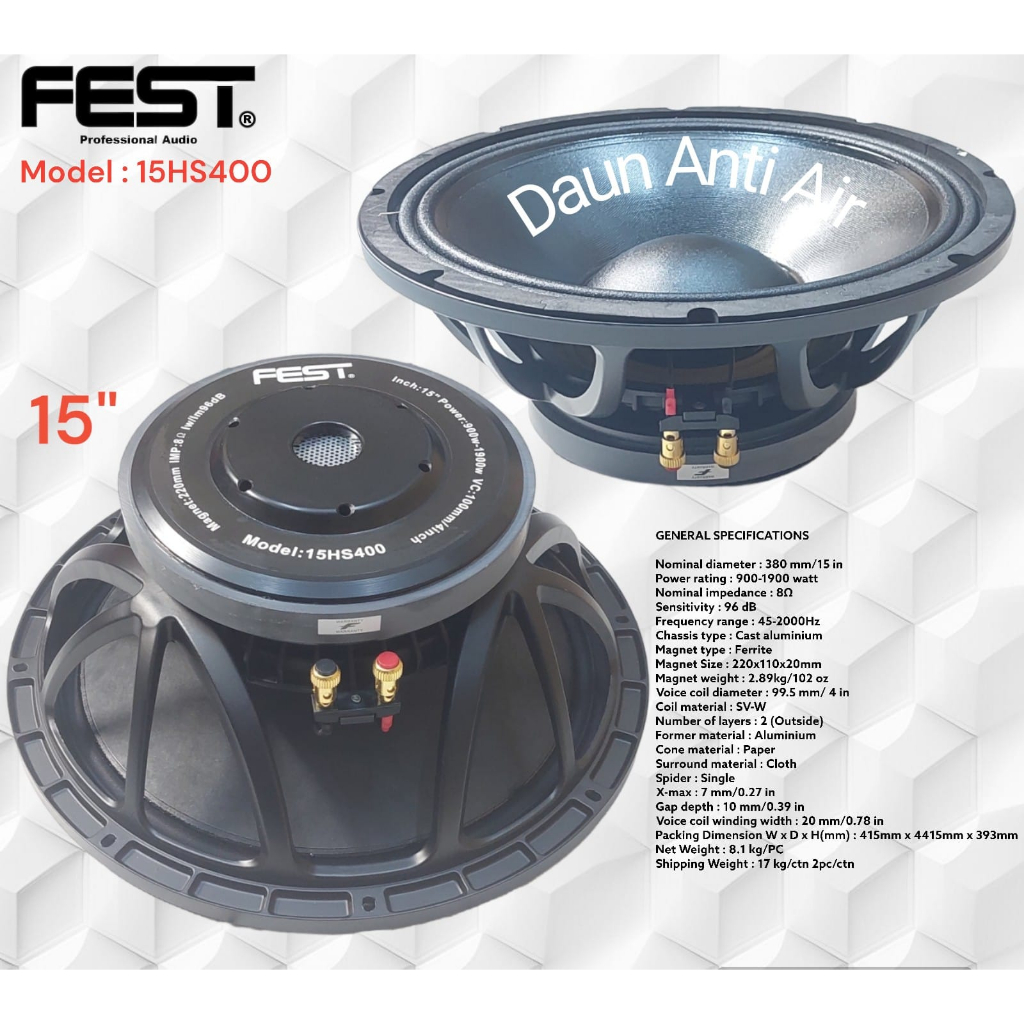 Speaker Fest 15HS400 Original 15 inch ORIGINAL fest 15hs400 15 Inch daun anti air voice coil 4 inch