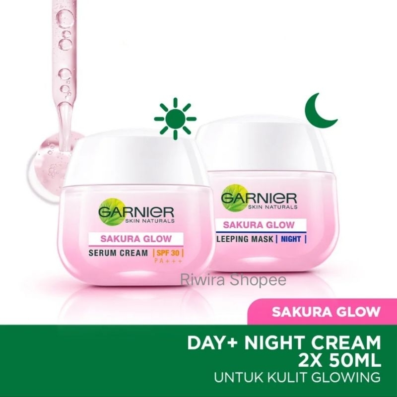Garnier Sakura Glow Day Night Cream 50ml / Krim Siang Malam 50 ml